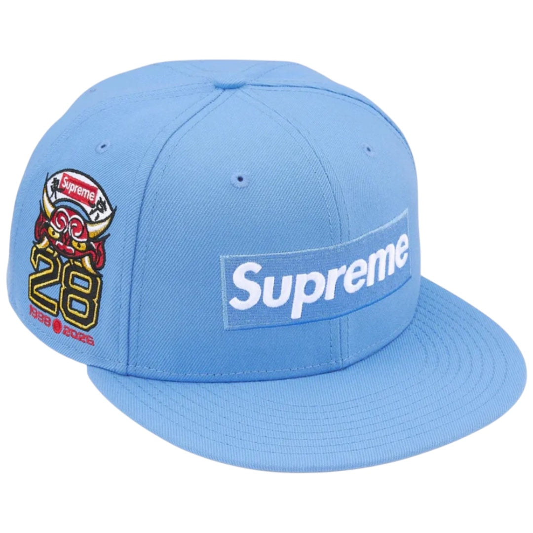 Supreme Shop Anniversary Box Logo 59FIFTY Fitted Hat Light Blue Tokyo
