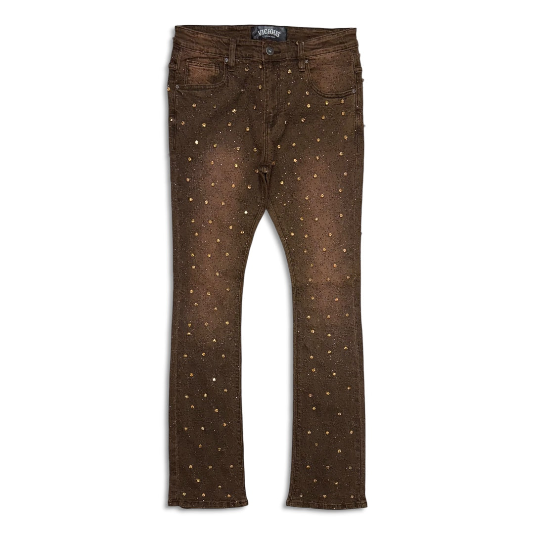 Vicious Denim Men's Stacked Embellished Jeans Brown