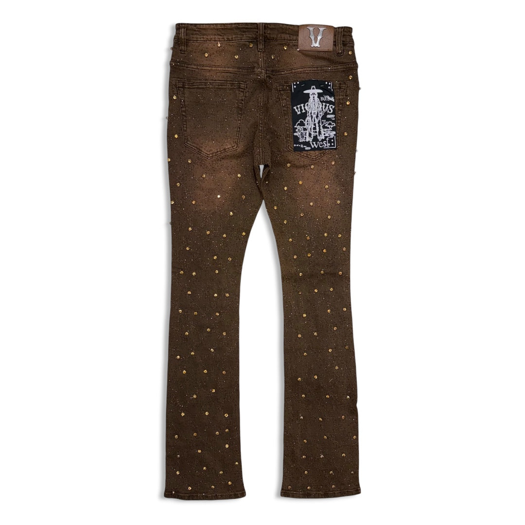 Vicious Denim Men's Stacked Embellished Jeans Brown