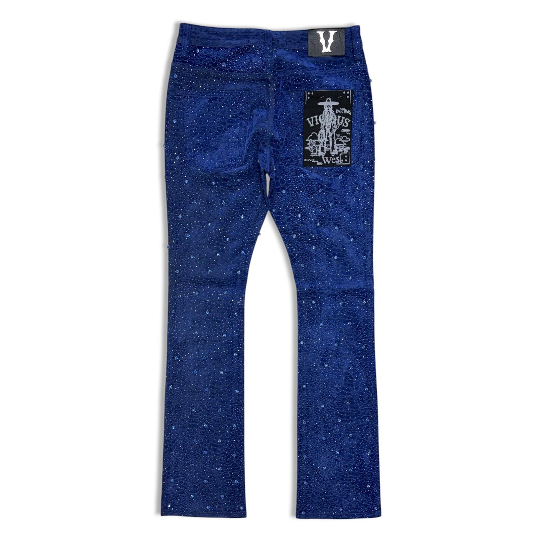 Vicious Denim Men's Stacked Embellished Jeans Royal Blue