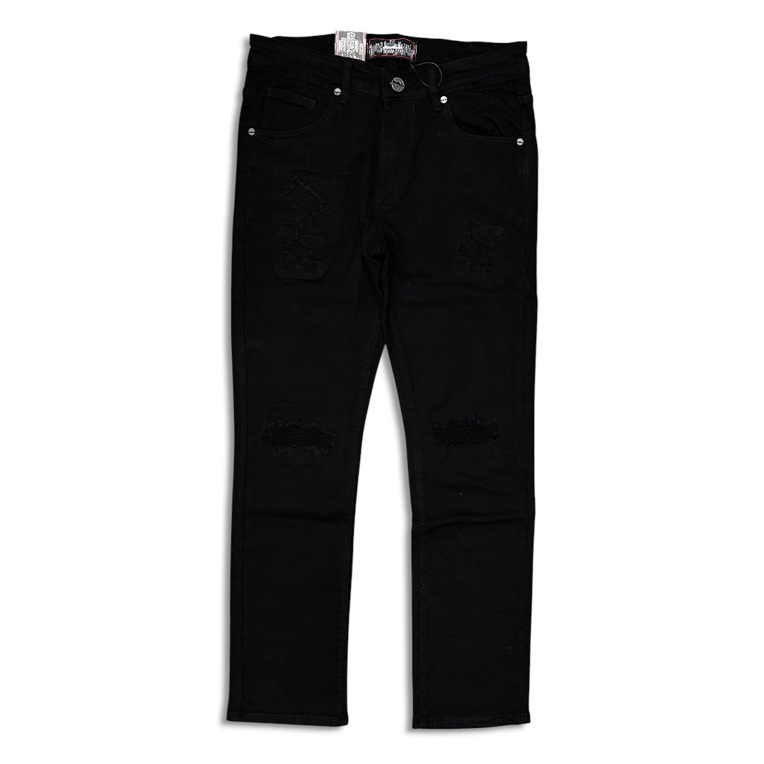 Denimicity Men's Cut Patched Jeans Jet Black