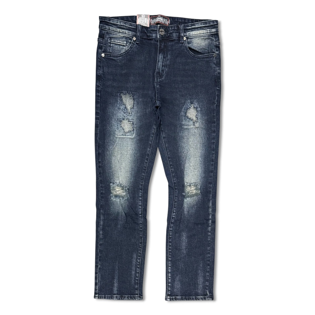 Denimicity Men's Cut Patched Jeans Dark Blue Wash