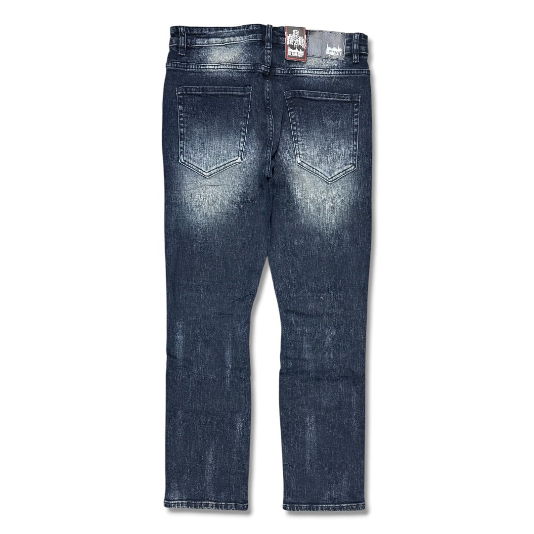 Denimicity Men's Cut Patched Jeans Dark Blue Wash