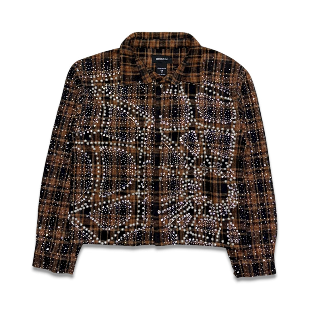 Kindred Men’s Cropped Rhinestone Pearl Flannel Shirt Camel