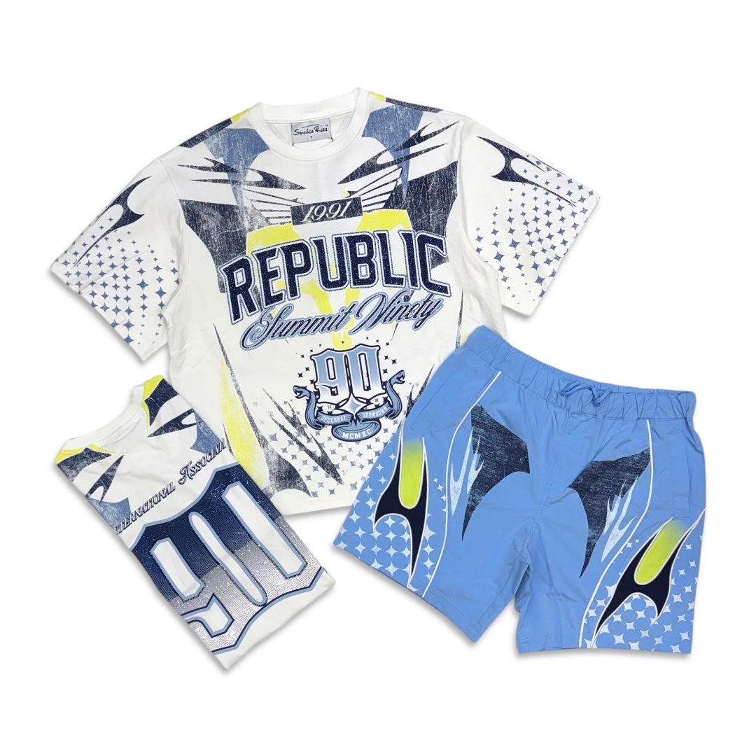 Smoke Rise Republic Short Set Blue