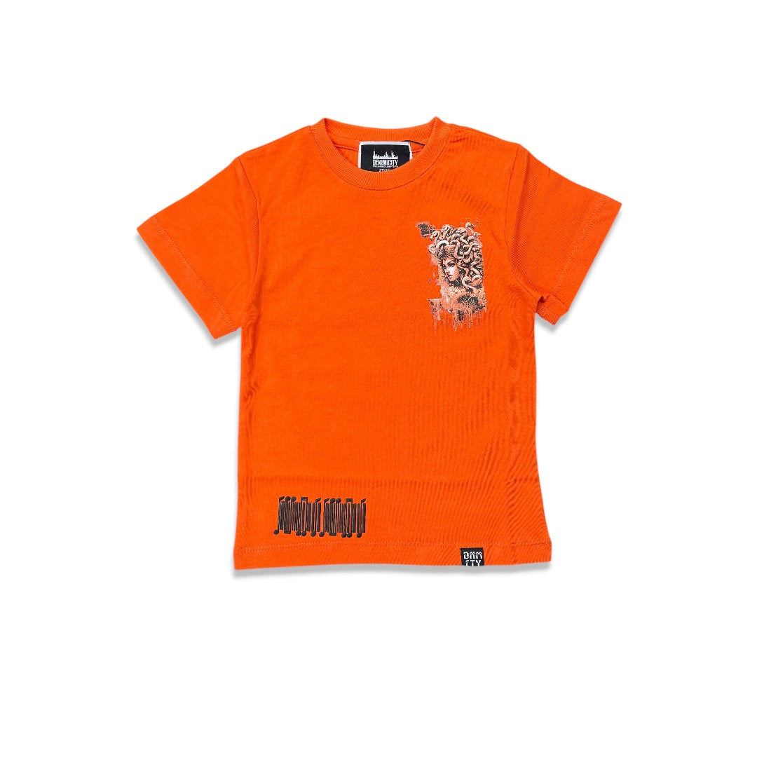 Denimicity kids Medusa Puff Print Tee Orange/Black