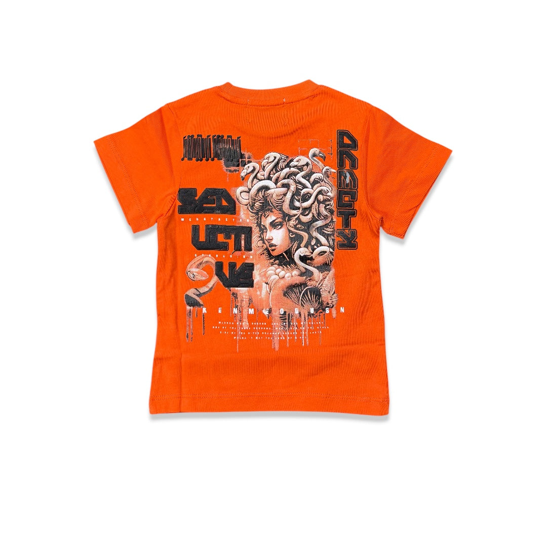 Denimicity kids Medusa Puff Print Tee Orange/Black