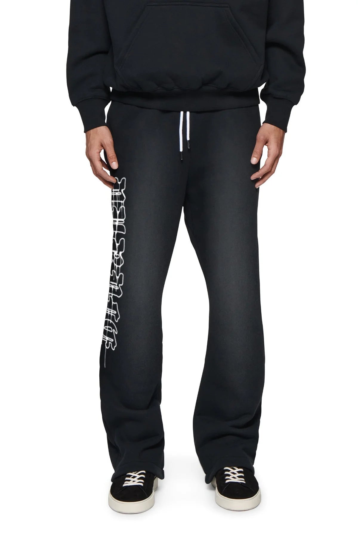 Purple Brand - Gothic Wordmark Drip Fleece flared Pant - Black - P459-HBGW125