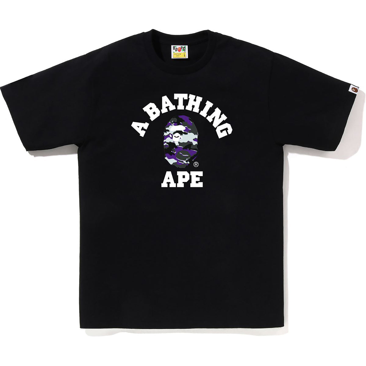 Bape Glitch Woodland Camo College Tee Black X Purple