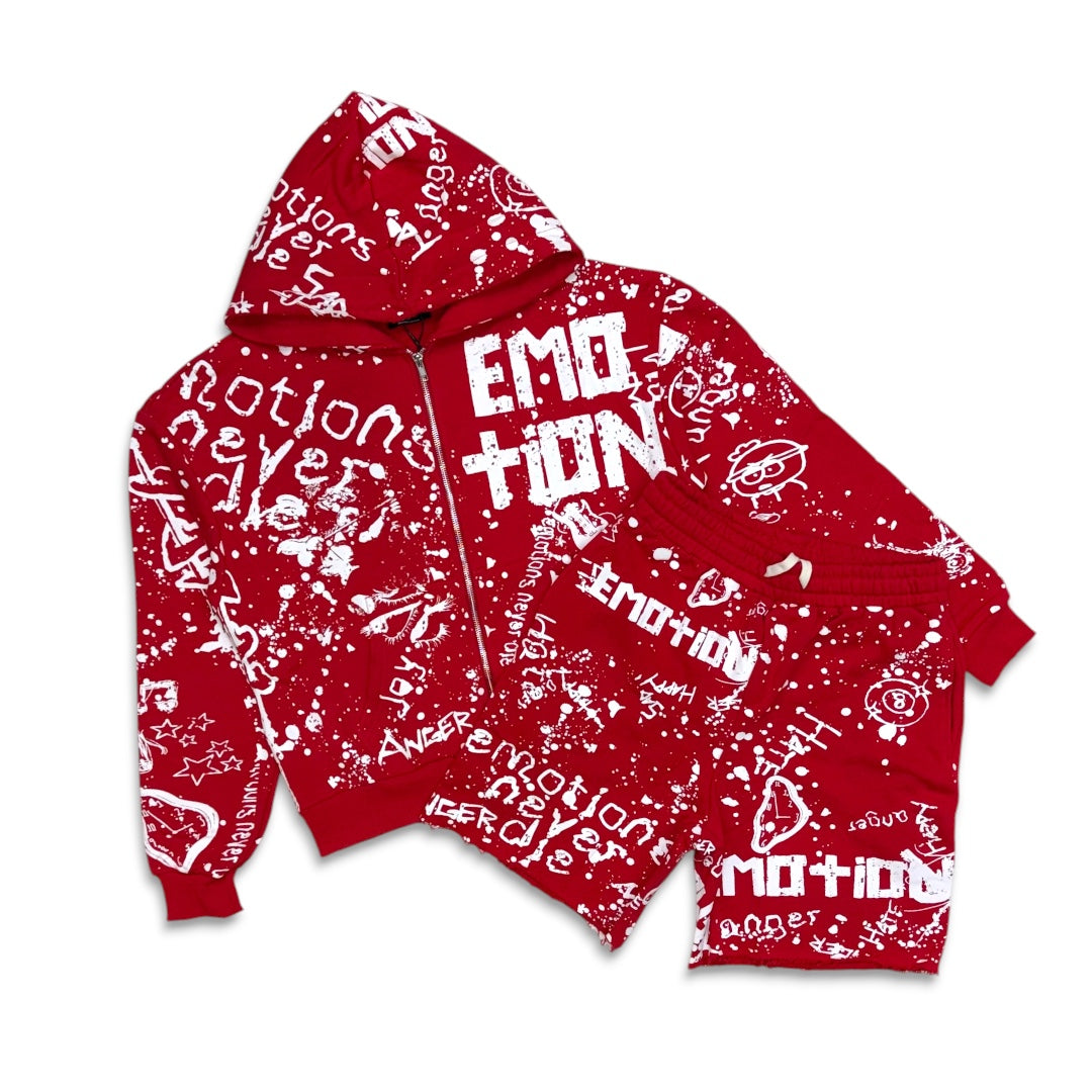 Mixed Emotion Graffiti Short Set Red