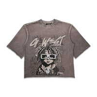 G west Men's Rhinestone Urban Genesis crop Tee brown oil wash