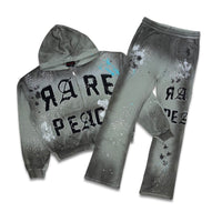 Rare Peace Washed Painted Rhinestone Jogger Set Grey