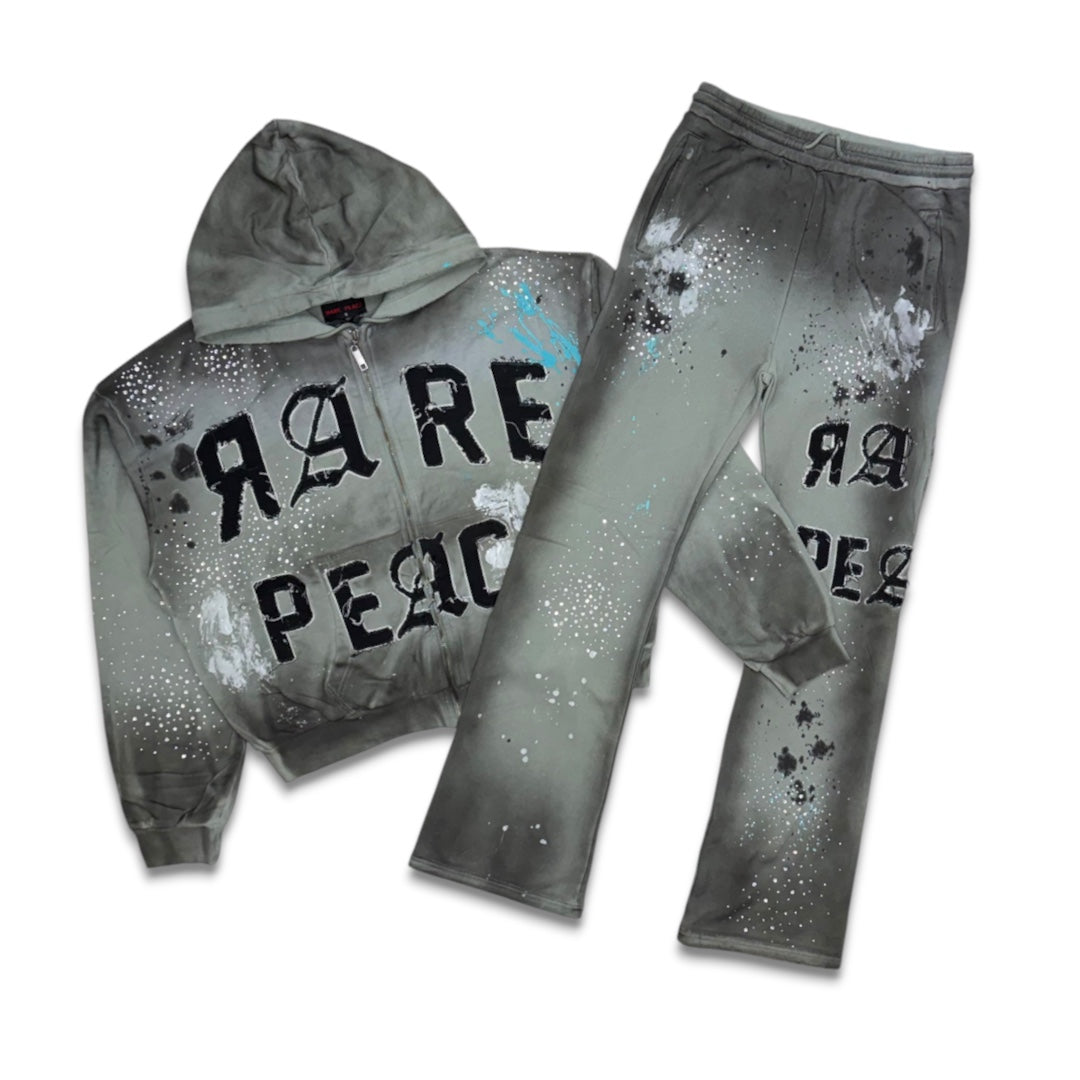 Rare Peace Washed Painted Rhinestone Jogger Set Grey