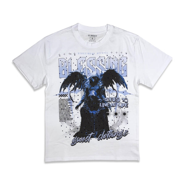 G West Blessing Rhinestone Graphic T-Shirt - White/Legend Blue