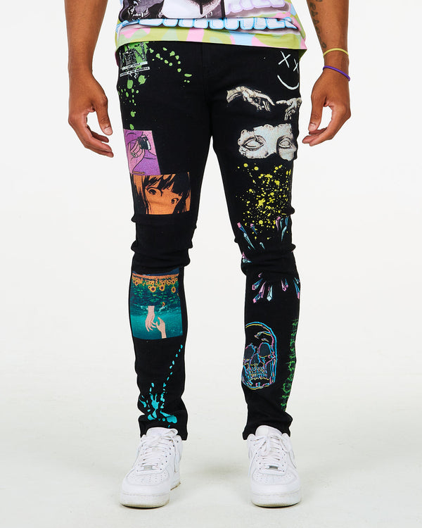 Sugarhill Anime Patchwork Jeans – Black Multi