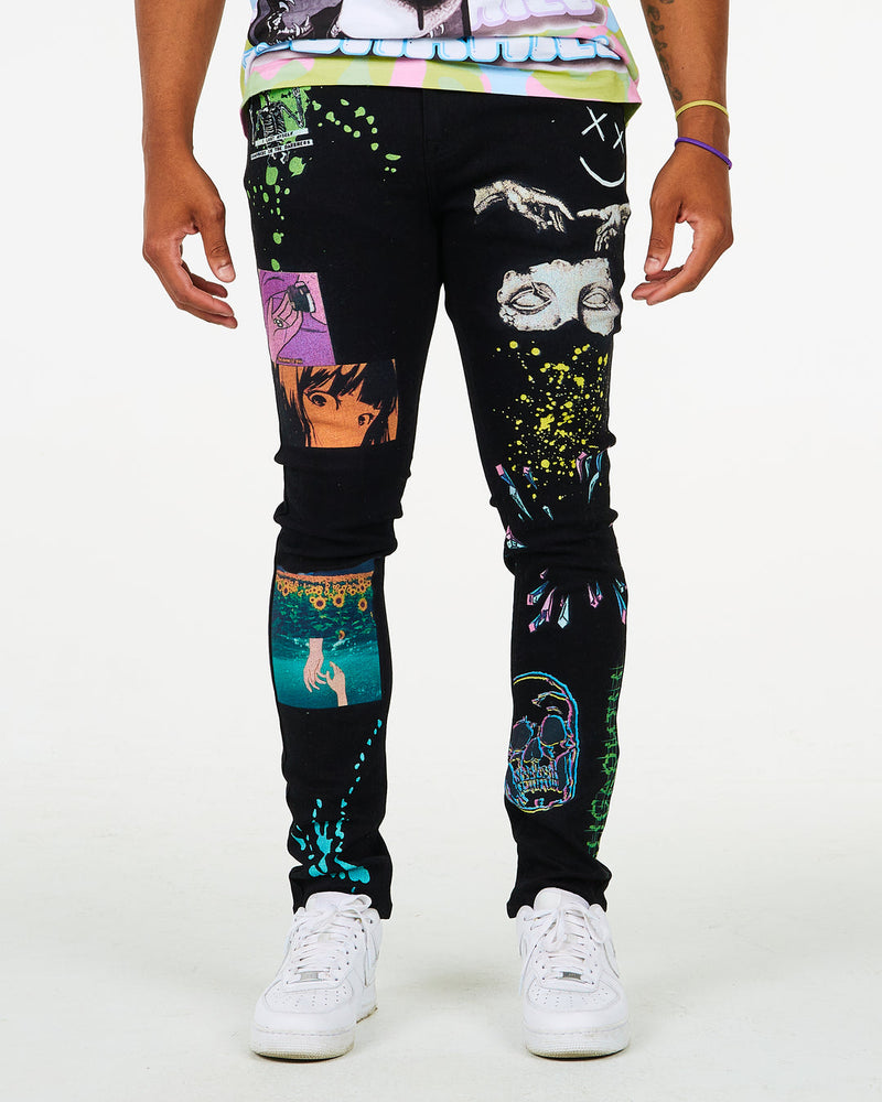 Sugarhill Anime Patchwork Jeans – Black Multi