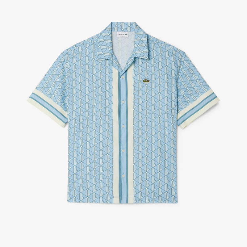Lacoste Men’s Monogram Button Down Short Set – Blue/White