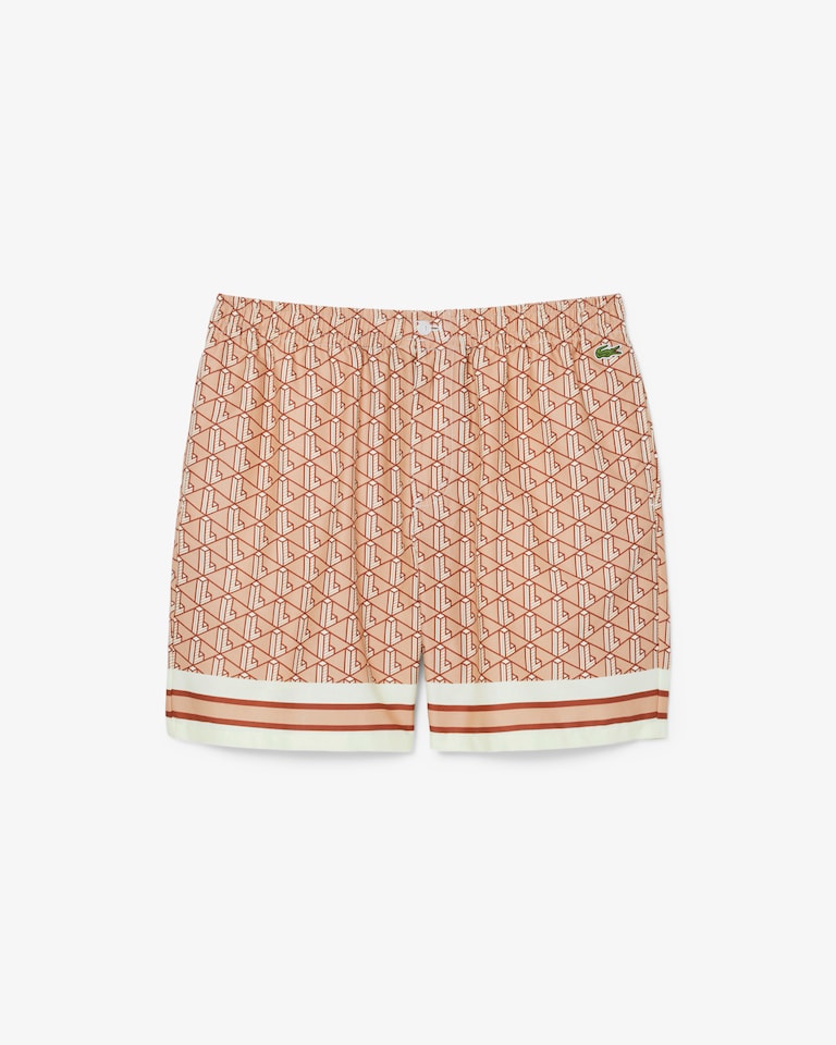 Lacoste Men's Monogram Button Down Print Short Set – Beige Brown