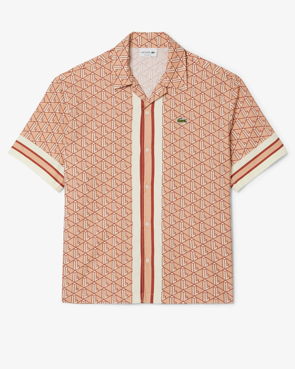 Lacoste Men's Monogram Button Down Print Short Set – Beige Brown