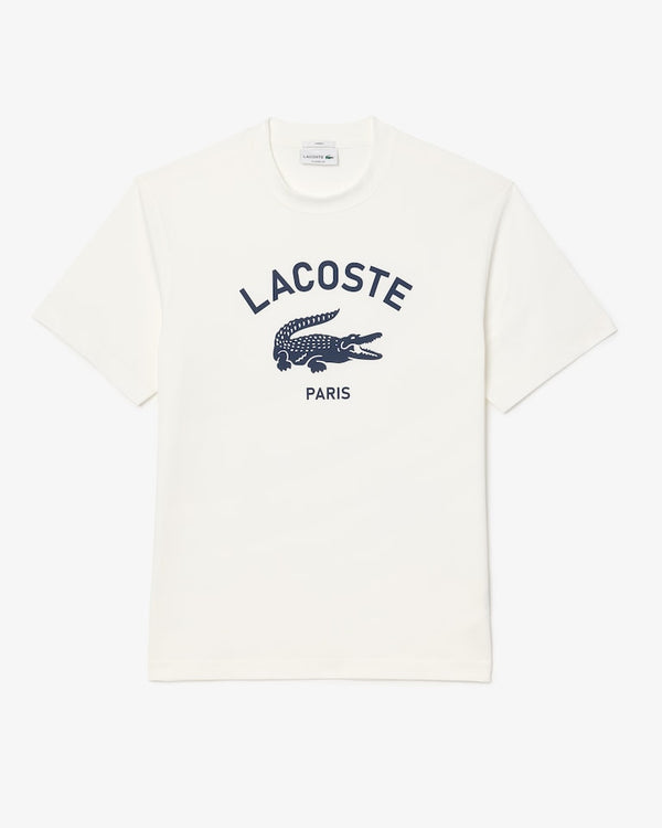 Lacoste Signature Print Cotton T-Shirt - White/Navy Blue TH2733-51-70V
