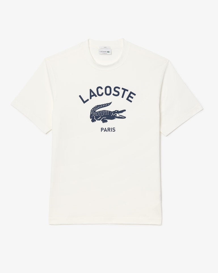 Lacoste Signature Print Cotton T-Shirt - White/Navy Blue TH2733-51-70V