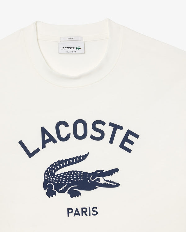 Lacoste Signature Print Cotton T-Shirt - White/Navy Blue TH2733-51-70V