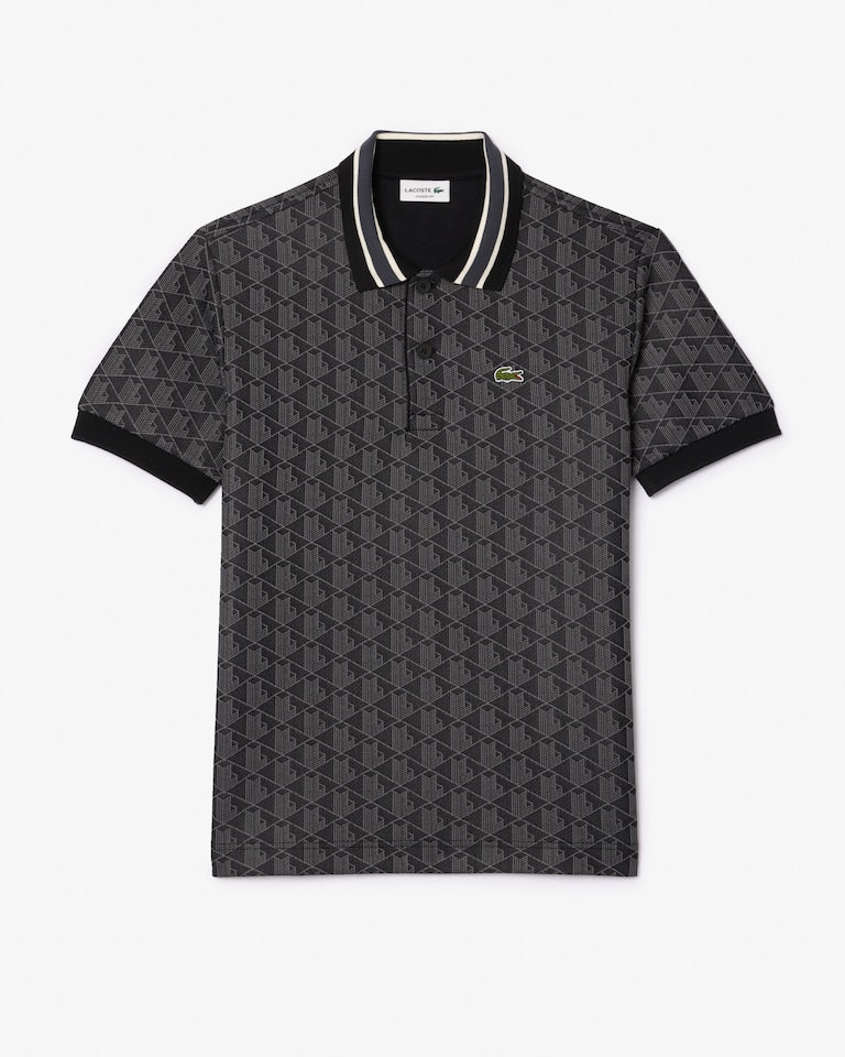 Lacoste Men's Classic Fit Monogram Polo - Black/Dark Gray DH1417-51-4PC