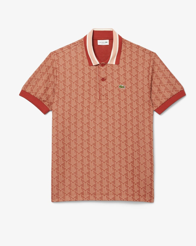 Lacoste Men's Classic Fit Monogram Polo - Brown/Beige DH1417-51-GTI