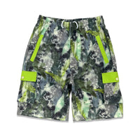 Point Blank Jungle Camo Cargo Shorts Neon Lime Detail