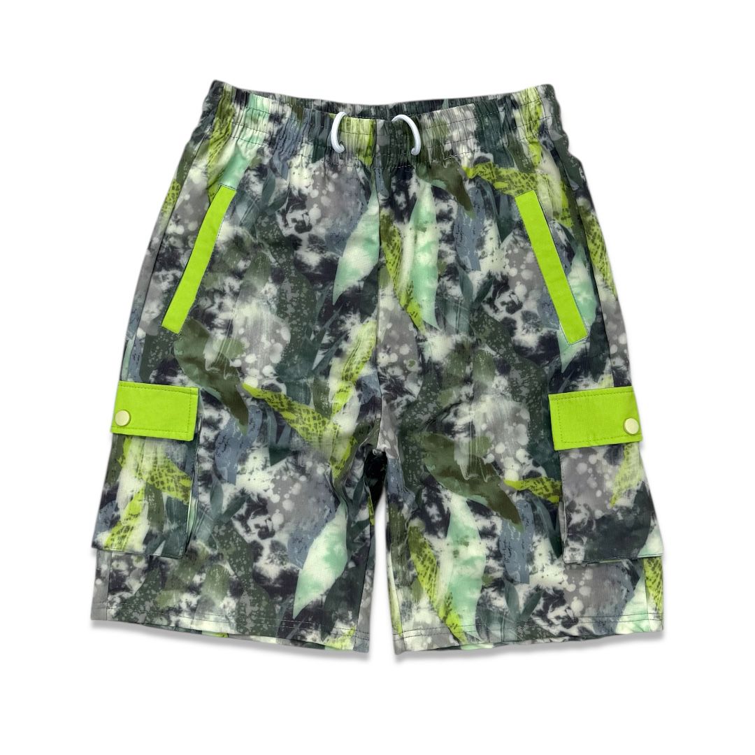 Point Blank Jungle Camo Cargo Shorts Neon Lime Detail