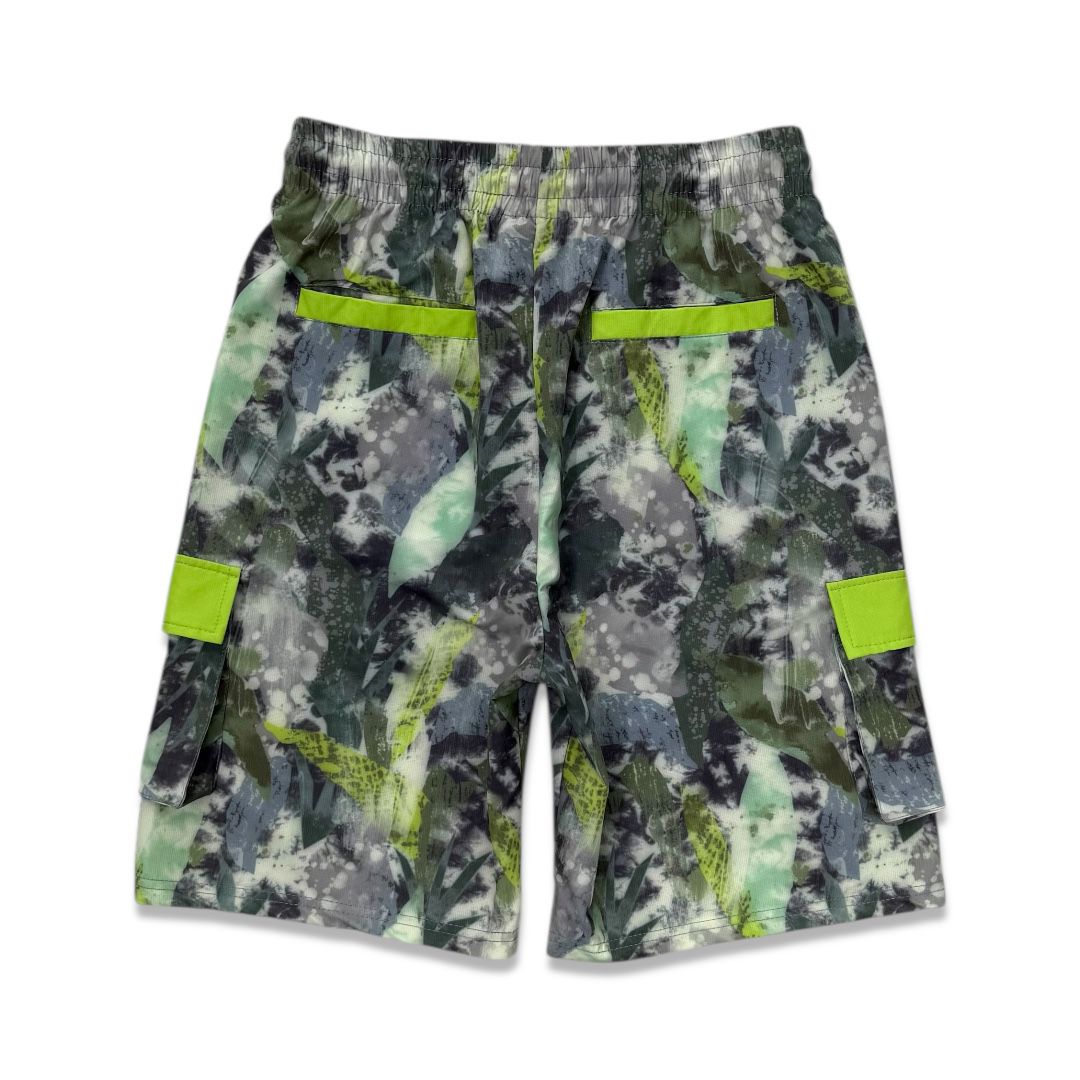 Point Blank Jungle Camo Cargo Shorts Neon Lime Detail