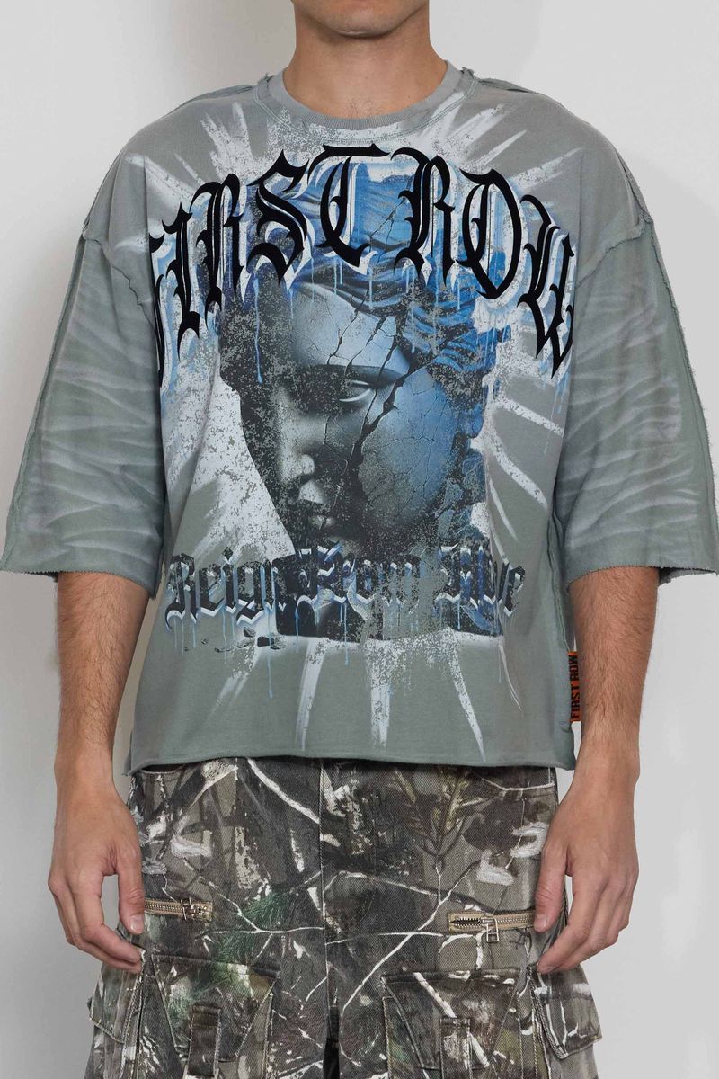 First Row Eternal Myths Broken Sculpture Graphic Cropped T-Shirt Olive Green