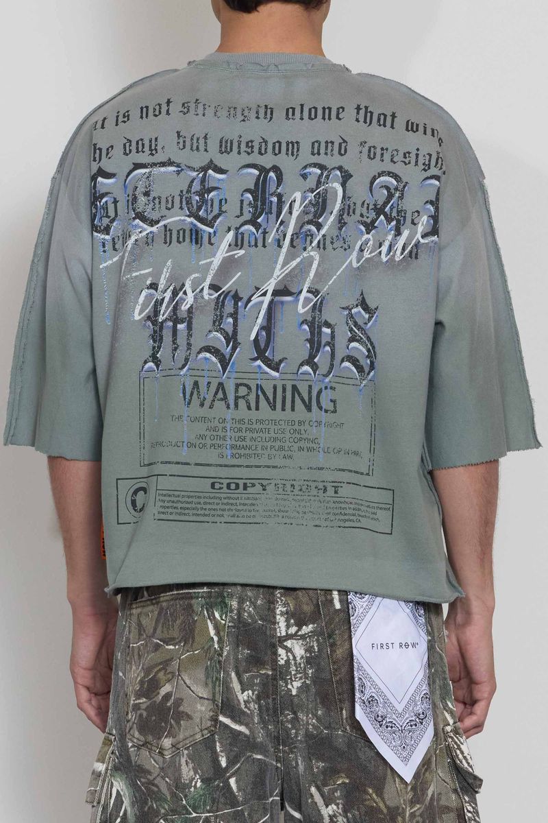 First Row Eternal Myths Broken Sculpture Graphic Cropped T-Shirt Olive Green