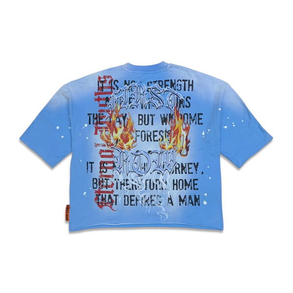 First Row eternal myths Graphic Cropped T-Shirt Blue
