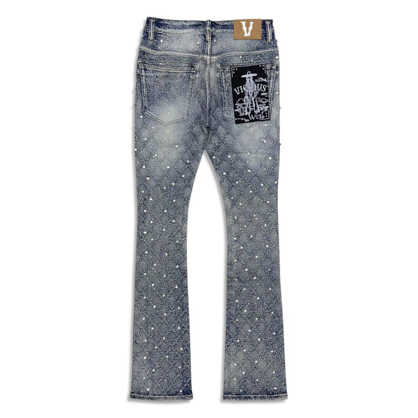 Vicious Denim Men's Stacked Embellished Jeans Blue