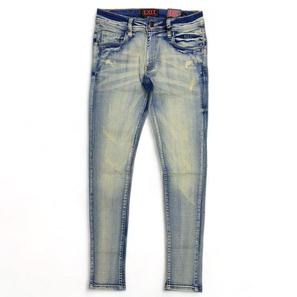 Exit (Men’s light blue vintage wash Distressed super Skinny Jean)