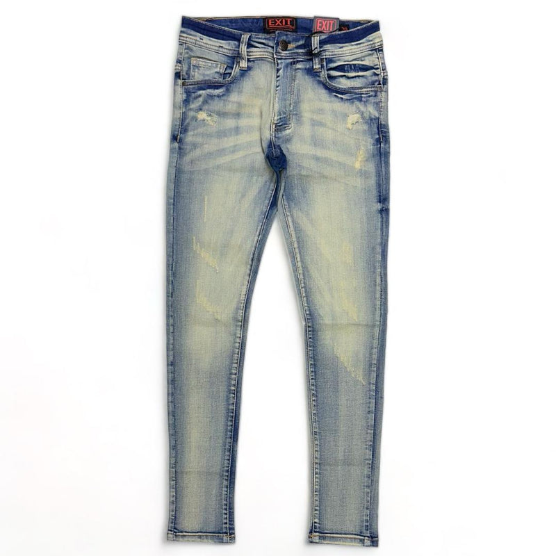 Exit (Men’s light blue vintage wash Distressed super Skinny Jean)