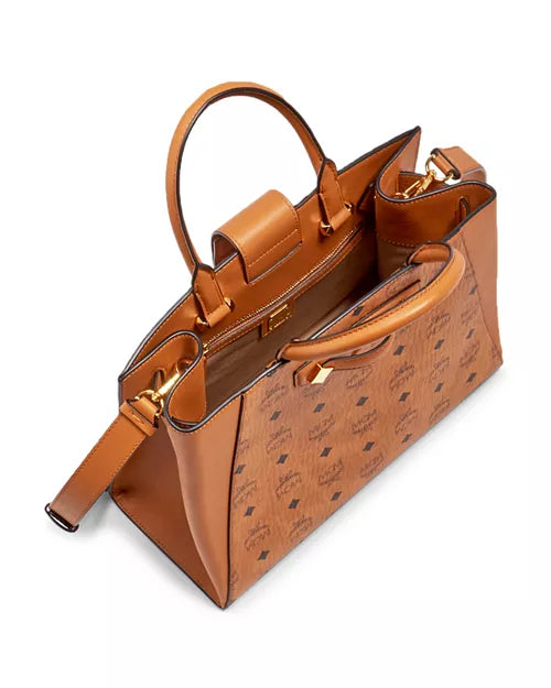 MCM Essential Visetos Original Tote Bag Cognac