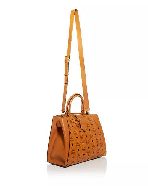 MCM Essential Visetos Original Tote Bag Cognac