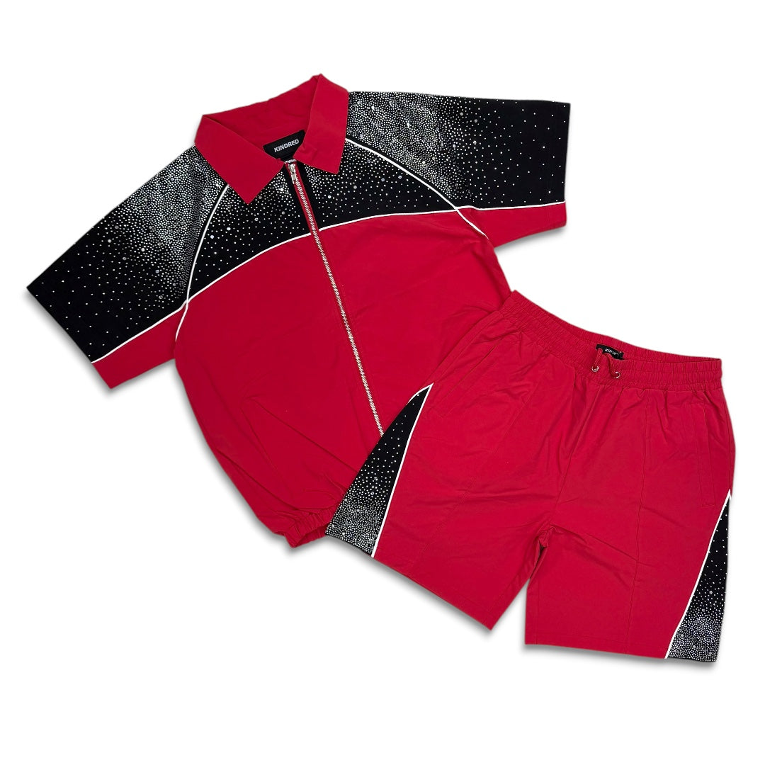 Kindred Rhinestone Track Short Set Red