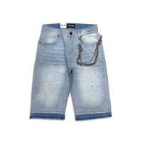 Focus Crystal Rhinestone Denim Shorts Ice Blue