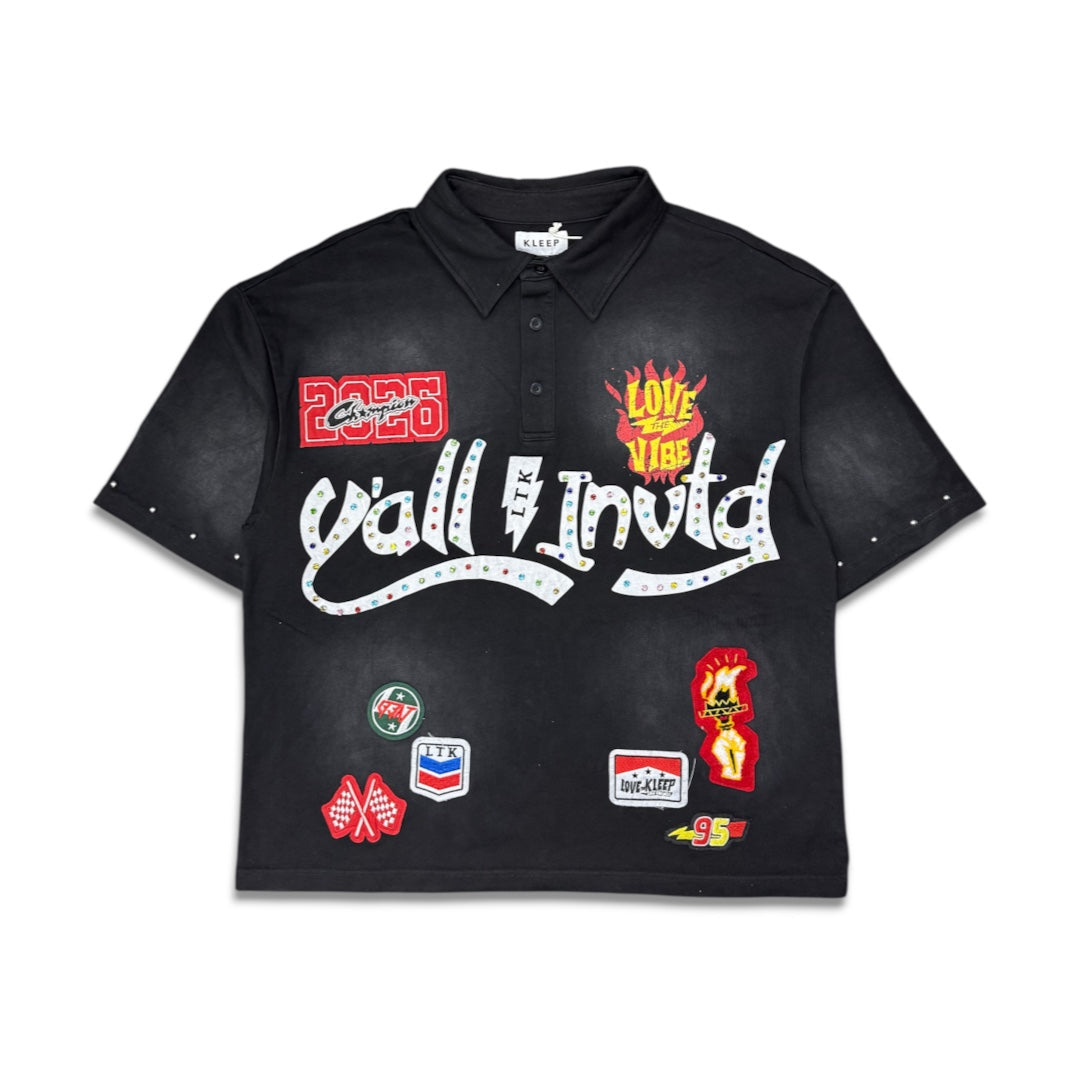 Kleep Y’all Invtd Crystal Stud Polo Black