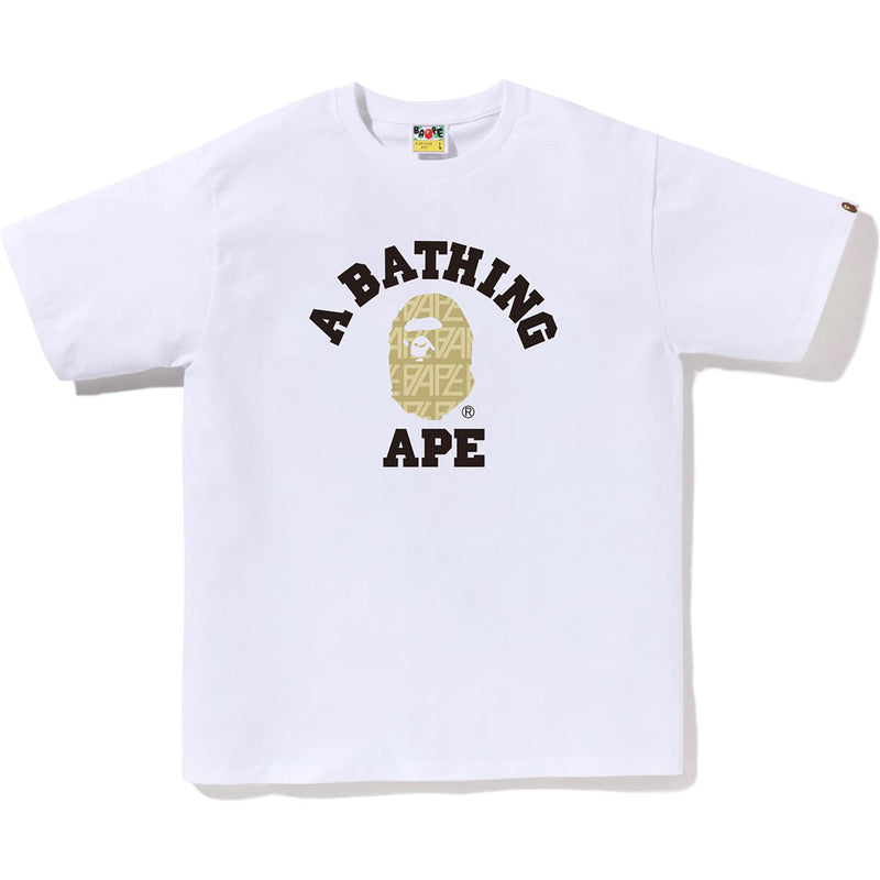 Bape (Men's White X Beige Logo Monogram College Tee)