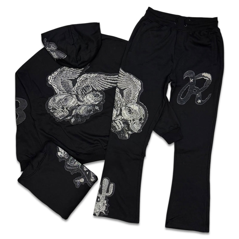 Rebel Minds (Black tapestry patches stacked jogging set)