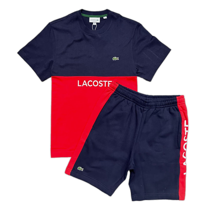 lacoste (Men's red/navy cotton jersey print short set)