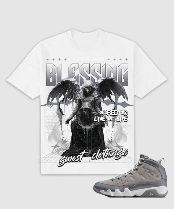 G West Blessing Rhinestone Graphic T-Shirt – White/Gray/Black