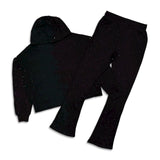 Rebel Denim French Terry Gloss Jet black Stones Stacked Jogger set