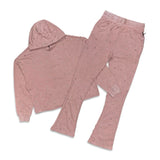 Rebel Denim French Terry Rose Gold Stones Stacked Jogger Set – Dusty Pink