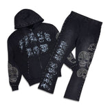 First Row Wake Up And Be Fierce Applique Stacked Jogger Set black