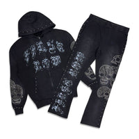 First Row Wake Up And Be Fierce Applique Stacked Jogger Set black